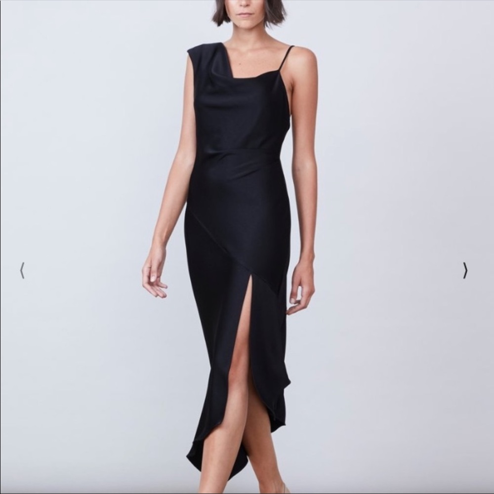 ALLEN SCHWARTZ EVERLY ASYMMETRICAL DRESS, SIZE 6 BLACK